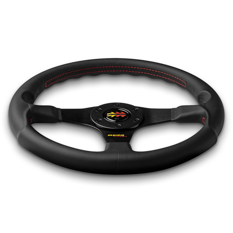 Volant Momo Corse 2.0, Cuir Noir, Branches Noires - 35 cm